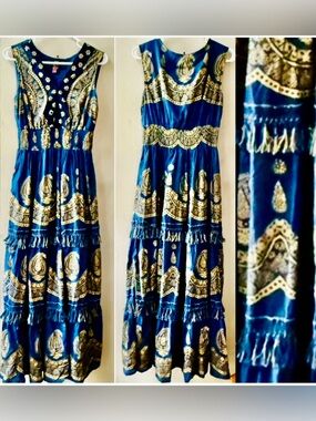 ANTHROPOLOGIE ME 2 MAGIC FRINGE TIERED SLEEVELESS MAXI DRESS Sz.M